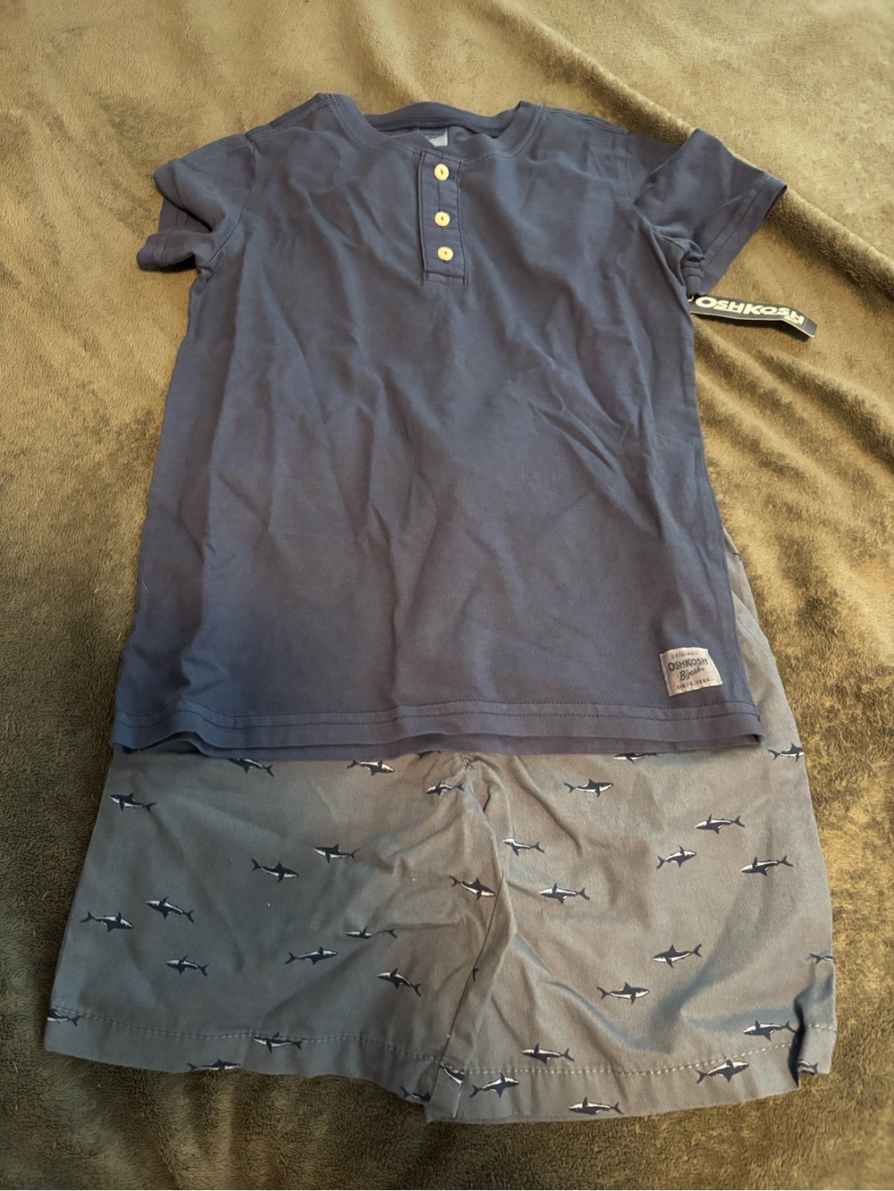 OshKosh B'gosh Navy Blue Tee and Shark Print Shorts Kids Matching Set